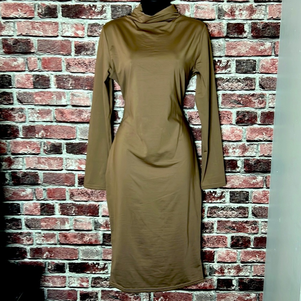 Tan turtleneck midi